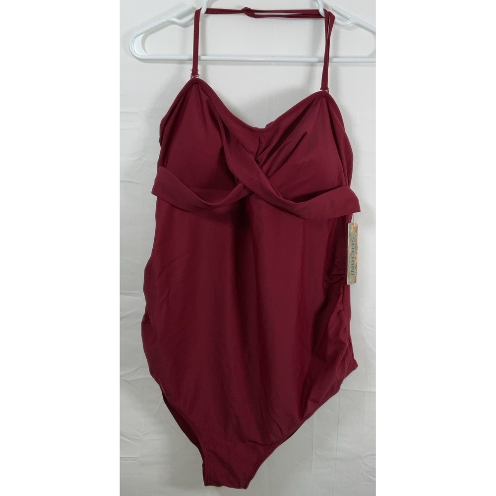 NWT Women's Shekini One Piece Twist Top Burgundy Swimsuit Size XL